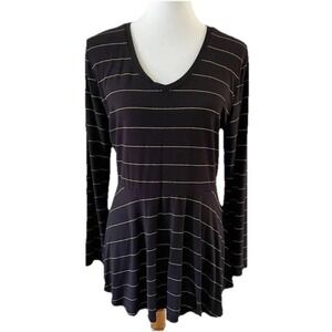 Matilda Jane Top Black Enjoy the Party Tee Gold Striped Peplum Hem